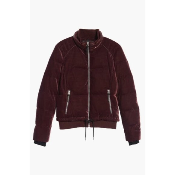 Marc New York Vita Bomber jacket Down & Feather Fill Velvet Burgundy SZ L NEW - Picture 5 of 6